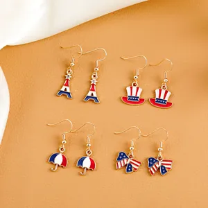 Patriotische Amerikanische Flagge Ohrhänger Für Damen Legierung Emaille Unabhängigkeitstag Schmuck Stern Streifen Herz Schmetterling Hut Ohrringe