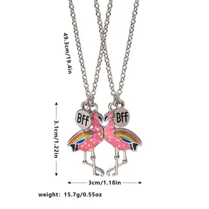 Collane BFF fenicottero con smalto glitterato e ali arcobaleno per migliori amiche