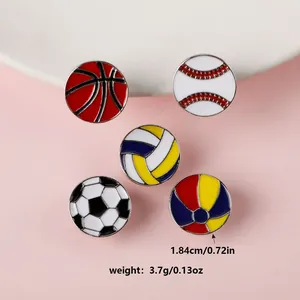 Fünfteiliges Emaille-Anstecknadel-Set mit Basketball, Baseball, Volleyball und Fußball-Motiven