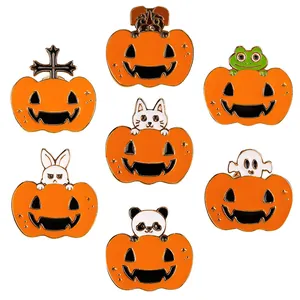 Halloween Enamel Brooch Pin Cartoon Pumpkin Ghost Animal Alloy Badge For Clothing Backpack Decoration Holiday Party Jewelry Accessory