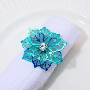 Servilletero de flor azul verdoso con cristal para decoración de mesa de comedor de lujo