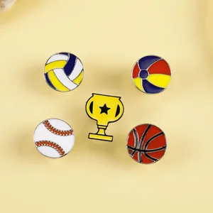 Fünfteiliges Set aus Sport-Emaille-Pins mit Volleyball Baseball und Goldener Trophäe
