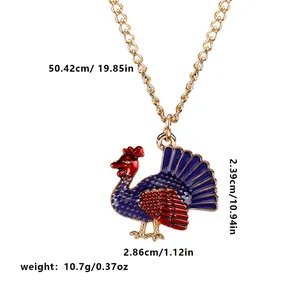 Detail showing colorful turkey pendant dimensions and weight for Thanksgiving jewelry