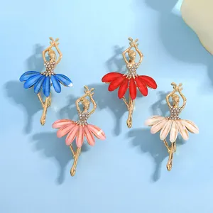 Elegant Ballerina Girl Fairy Brooch For Women Alloy Rhinestone Inlaid Enamel Drip Oil Ballet Dancer Corsage Pin Wedding Party Jewelry Gift