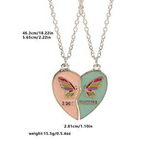 Magnetic BFF butterfly heart necklaces for girls featuring Best Friends split pendant