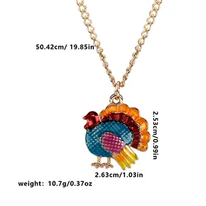 Enamel turkey pendant necklace specs: 50.42cm chain with 2.63x2.53cm pendant detail