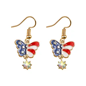 Schmetterlingsohrringe mit US-Flaggenmuster und glitzernden Strasssteinen zum Unabhängigkeitstag