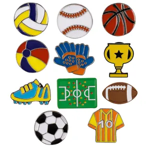 Emaille Sport Brosche Anstecknadel Fußball Basketball Volleyball Trophäe Trikot Stollen Legierung Nadeln Für Rucksack Kleidung