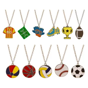 Collier Pendentif en Alliage Émaillé Thème Sport Mode Basket-ball Football Baseball Volley-ball Rugby Trophée Bijoux Cadeau Pour Amateurs de Sport