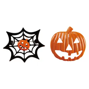 Halloween pumpkin head and black spider web enamel brooch pin set for party costumes