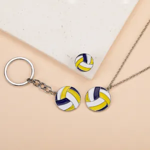 Parure bijoux de volley-ball avec collier pendentif émaillé, porte-clés et broche