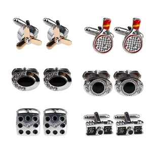Men's Alloy Cufflinks Vintage Camera Tennis Racket Propeller Shape Rhinestone Enamel Business Cuff Links Fashion Jewelry
