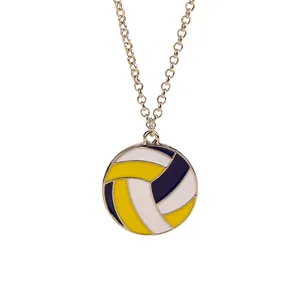 Collier volleyball sportif avec émail jaune bleu blanc sur une chaîne en alliage doré