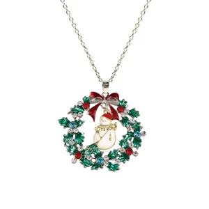 Collana ghirlanda di Natale con pupazzo di neve in smalto e cristalli colorati