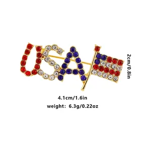 Spilla bandiera americana USA con strass e placcatura oro, dimensioni 4,1 cm x 2,0 cm