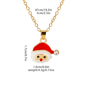 Detail of Santa Claus pendant with size marks, 47cm gold chain and sparkling rhinestone