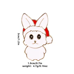 Detailed size map for white rabbit Christmas enamel pin with measurements and weight