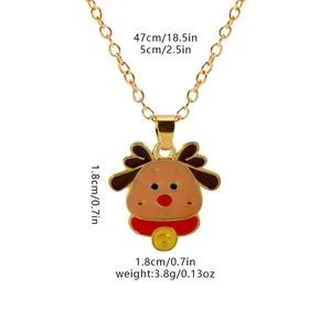 Detail showing gold chain necklace with reindeer pendant dimensions 1.8cm and 47cm chain length