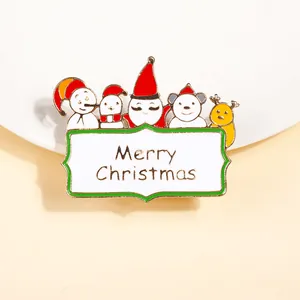 Broche de Noël en émail avec bonhomme de neige, pingouin et élan et signe de Noël