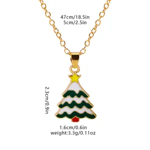 Detailed view of the Christmas tree pendant necklace with precise length measurements