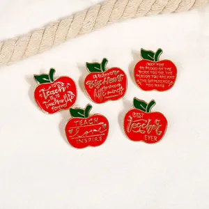 Red Apple Enamel Brooch Badge Alloy Gold Plated Teacher Appreciation Gift School Accessories For Best Teacher Ever Inspire