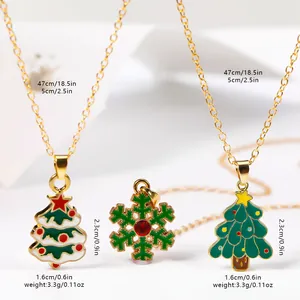 Christmas tree and snowflake pendant necklaces in gold metal with colorful enamel finish
