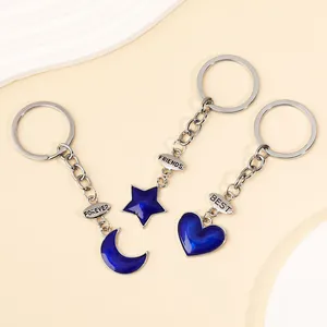 Set tre portachiavi Best Friends forever con ciondoli blu luna stella cuore smaltato