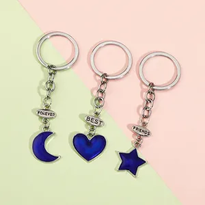 BFF Best Friends Forever Set di Portachiavi Smalto Blu Lega Luna Cuore Stella Ciondoli Argento Tono per Donne Ragazze Gioielli