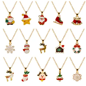 Christmas Pendant Necklace Alloy Enamel Santa Claus Tree Bell Snowflake Elk Jewelry Holiday Party Gift For Women Men