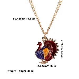 Golden rope chain turkey pendant necklace for Thanksgiving with enamel colorful finish