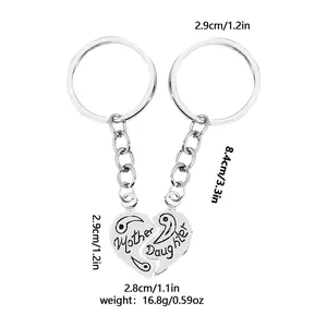 Hartvormige puzzel sleutelhanger van zilverlegering met Mother en Daughter gravering