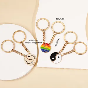 Portachiavi Yin Yang Tai Chi per coppie e amici con ciondoli puzzle in lega dorata