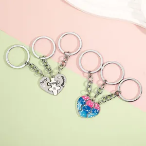 Best Friends Forever Heart Puzzle Keychain Set Alloy Rhinestone Enamel Friendship Jewelry Gift For Women Girls
