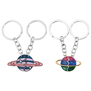 Modieuze hart-planeet sleutelhanger set voor koppels en vrienden met glitterend emaille