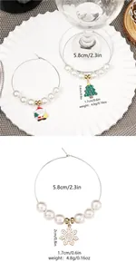 Detailed size and weight chart for Christmas wine glass rings with charms