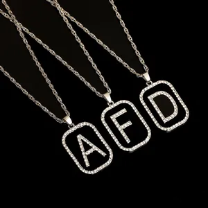 Collares de alfabeto hip hop con colgantes A, F, D en aleación de plata y cristales