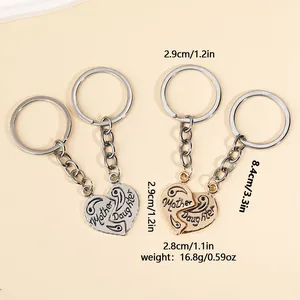 Deelbare Moeder en Dochter hartpuzzel sleutelhanger set in goud en zilver