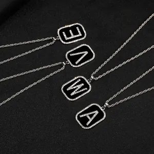 Collares hip hop con colgantes rectangulares de esmalte negro y brillantes diamantes