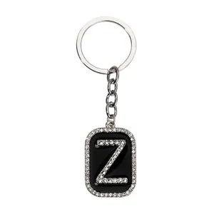Llavero hip hop letra Z con esmalte negro y pedrería brillante para hombres y mujeres