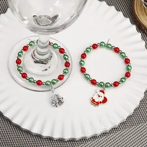 Christmas Wine Glass Charms Beaded Drink Markers With Santa Snowman Snowflake Tree Pendants For Holiday Party Table Decoration