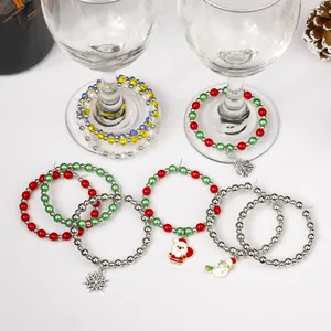 Set of 8 Christmas wine glass charms with festive beads and holiday pendants decoration