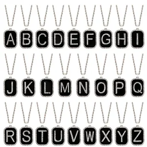 Collar con Colgante de Letra Hip Hop Rectangular Esmalte Negro Aleación Diamantes de Imitación Cadena de Cuerda Larga Joyería para Unisex