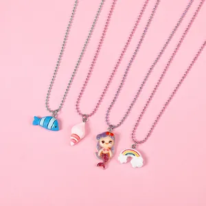 Cartoon Anhänger Halskette Für Kinder Bunte Harz Meerjungfrau Fisch Oktopus Einhorn Regenbogen Wolke Legierung Kugelkette Tier Schmuck Geschenk