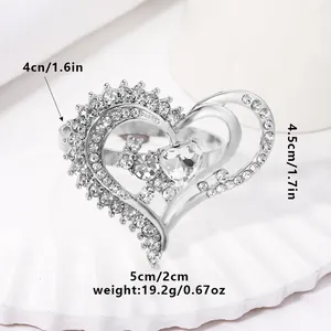 Detailed view of silver rhinestone double heart napkin ring with dimensions and weight info