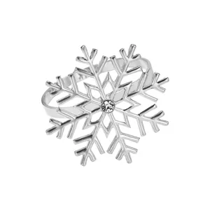 Polished silver snowflake napkin ring with a central sparkling rhinestone detail