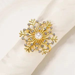 Rond de serviette flocon doré avec perle et strass pour décoration de table
