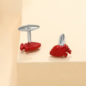 French style anatomical heart cufflinks in silver and red finish for men suit