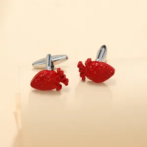 Creative Anatomical Heart Cufflinks For Men Red Enamel Alloy Metallic Cuff Links For French Shirts Business Party Jewelry Gift