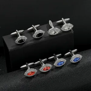 Men Alloy Marquise Eye Shape Cufflinks Rhinestone Inlaid Business Shirt Cuff Links Accessories For Gentlemen Jewelry