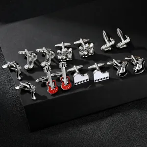 Musical Instrument Alloy Cufflinks Men French Shirt Accessories Piano Guitar Saxophone Trumpet Note Design Cufflinks Gift